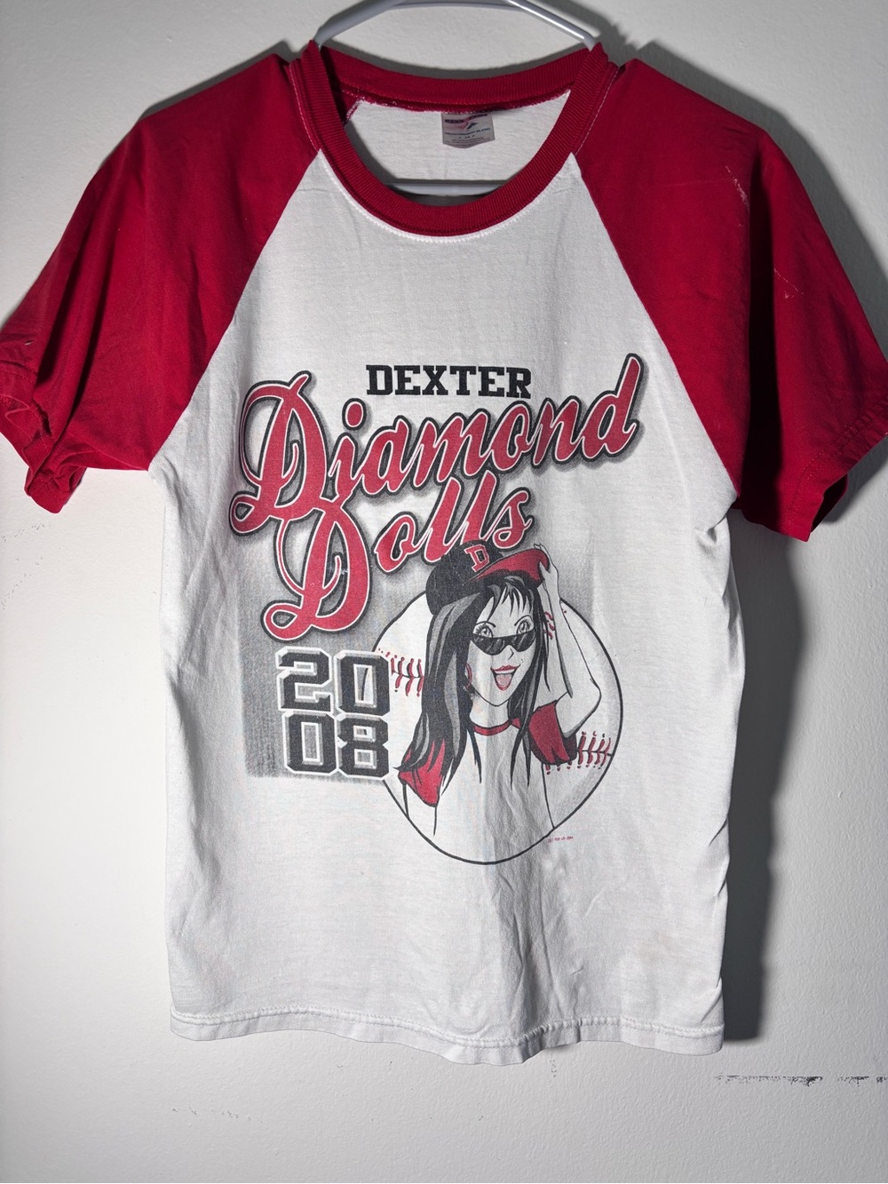 Jerzees White and Red Dexter Diamond Dolls Raglan Shirt